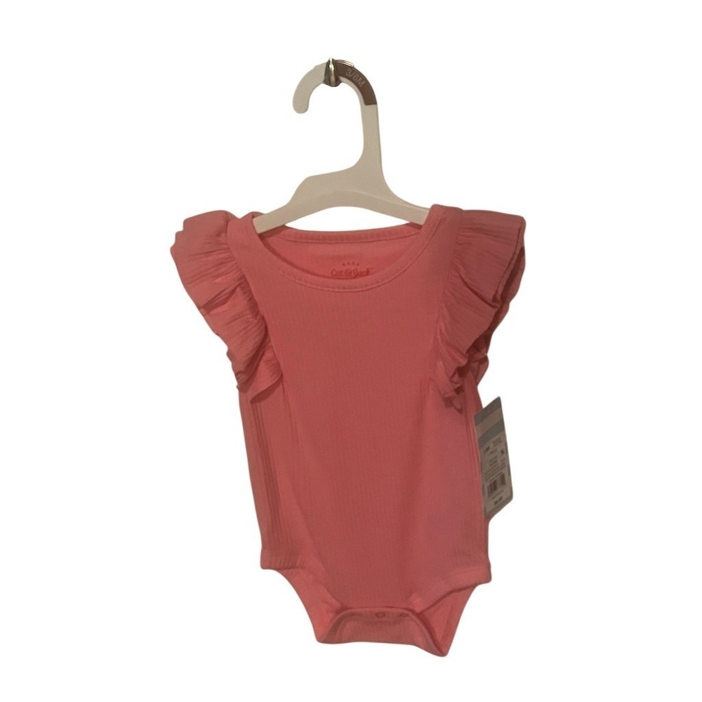 Cat & Jack Baby Girls Bodysuit Pink Flutter‎ Sleeve One-Piece 3-6 Months